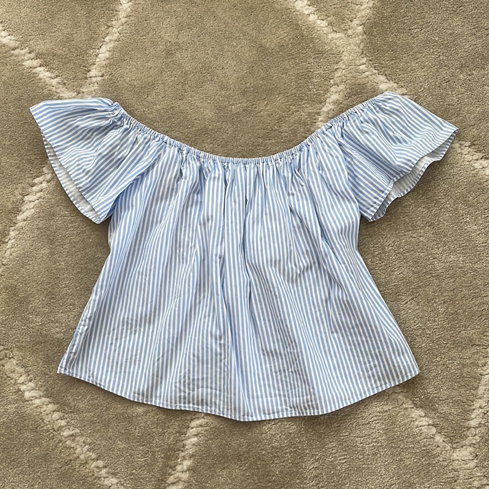 Zara Striped Off the Shoulder Crop Top